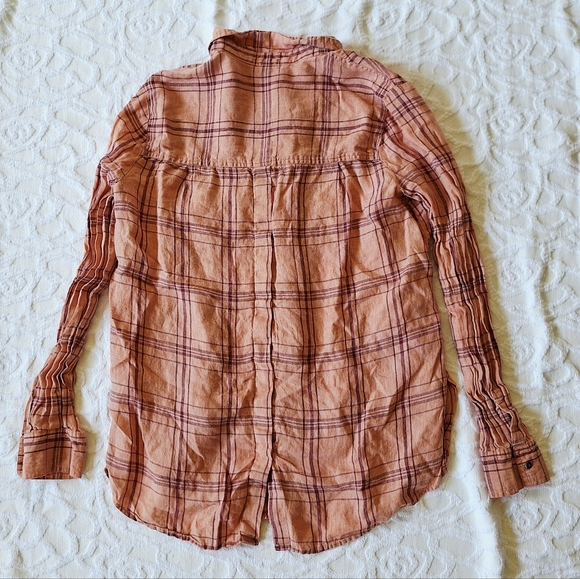 Free People Linen Plaid Button Down Shirt XSmall XS - Picture 4 of 10